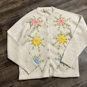VTG Fully Fashioned Acrylic  Hand Embroidered Sweater Sz 36. XS-S, Pls